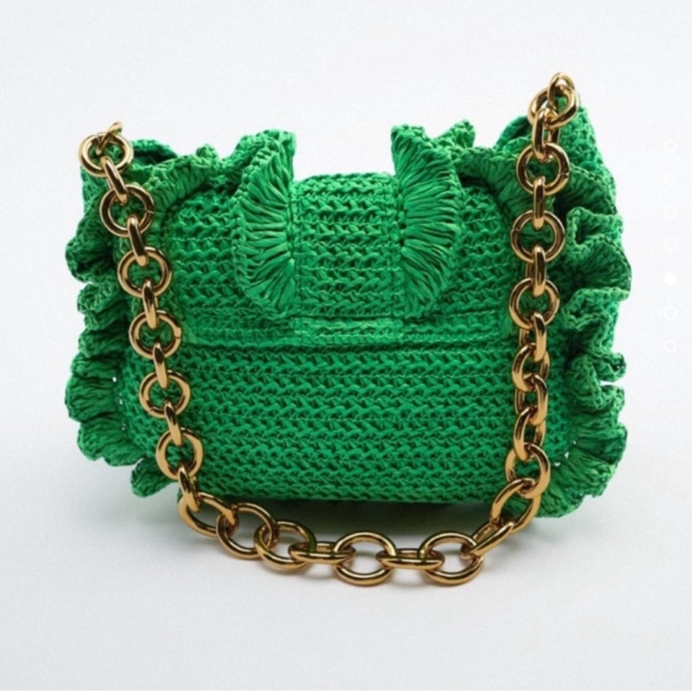 Green ruffle shoulder bag from Zara